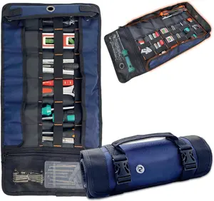 Tool Roll Organizer with Stand-up Baffle,1680D PVC  Tool Roll Bag, Heavy duty Wrench Roll with Mesh Zipper Pocket,Roll Up Tool Bag for , , Pickup, ATV/UTV, Bicycle or Hobbyist