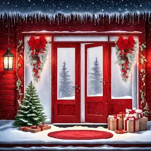 Christmas Theme Decorative Wreaths, 45 Cm (17.72 Inches) Durable PVC Plastic, Bow Accents, Set of 2, Festive Holiday Decoration