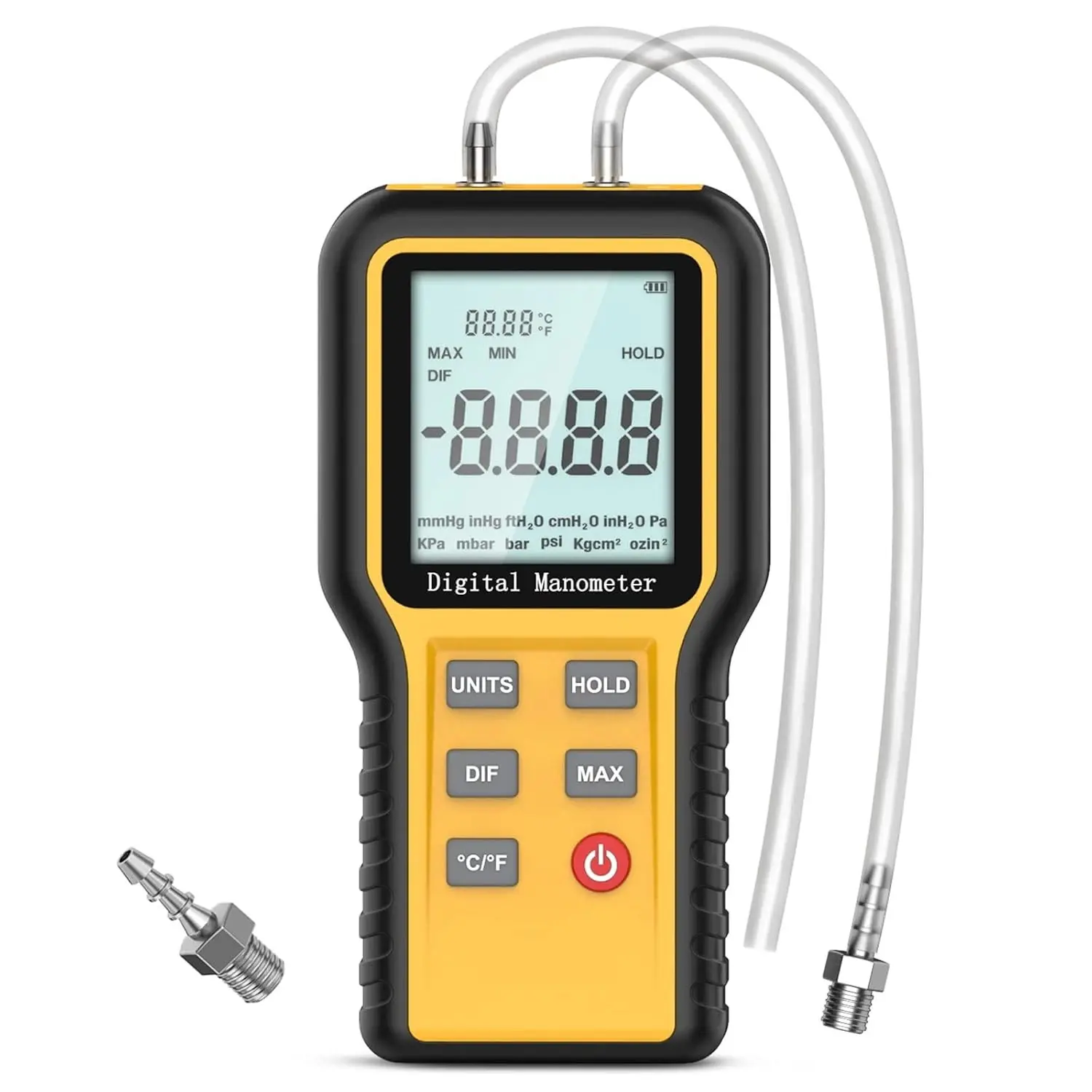 Manometer Gas Pressure Tester, Digital HVAC Manometer Dual-Port Air Pressure Meter with Backlight and Data Record Function, Professional Differential Pressure Gauge with 12 Measure Units
