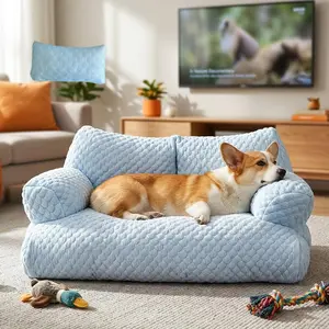 Large Dog Cool Bed with Matching Pillow, Ice-Cool Summer Pet Sofa, Washable, Waterproof Removable Cover, Non-Slip Base