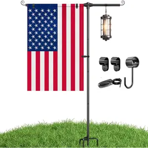 Garden Flag Stand Holder with Shepherd Hooks, 3/4 Inch Extra Thick Heavy Duty Yard Flag Holder for Small Flag 12x18, 52 Inch Garden Flag Pole for Outside (Solar Lights & Flag Not Included)