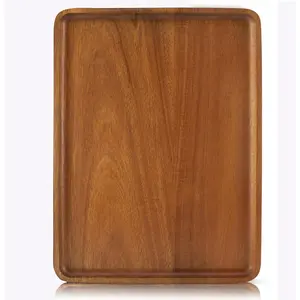 16" x12" Large Solid Acacia Wood Serving Trays Rectangular Wooden Serving Platters Natural Wooden Boards for Bar Coffee Party Coasters Tableware