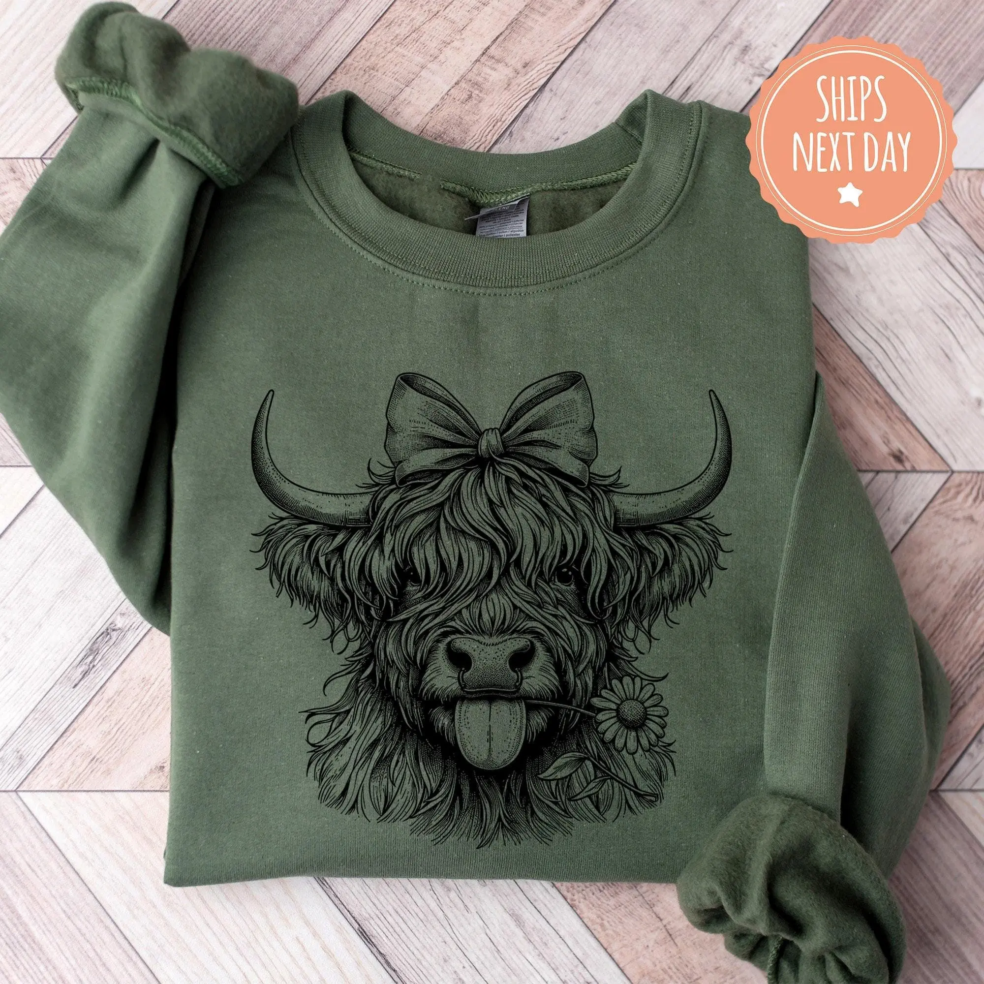 Cute Cow Sweatshirt For Mom - Heifer Sweater- Ranch Sweater - Highland Cow Crewneck - Cow Gifts For Cow Lovers - Cowgirl Gifts For Women Cotton Tops Crewneck Womenswear Underwear Cotton Tops Crewneck Womenswear Women
