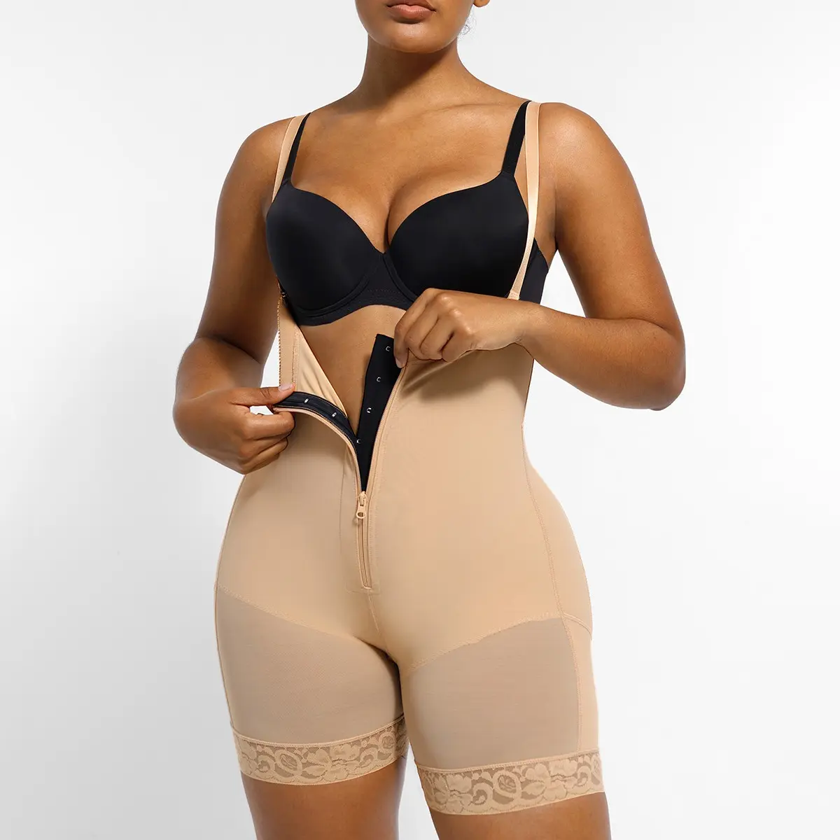 Zipper-Front Shorts-Light Brown