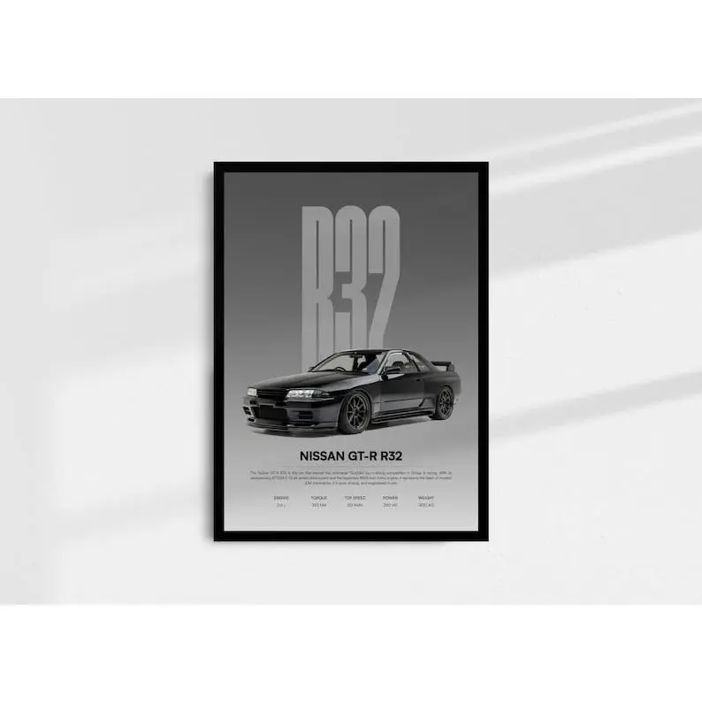 Nissan R32 GTR Wall Art, Skyline Poster, JDM Wall Decor, Product without frame
