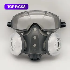Dust-proof Integrated Respirator Mask, Reusable Half Mask with Safety Goggles, Anti-dust Protection Mask for Spray Painting & Woodworking Projects