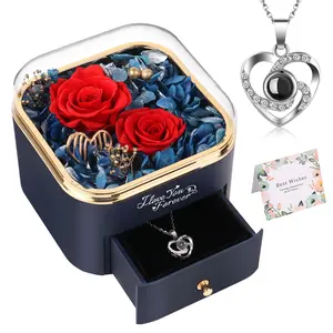 DEEMEI Preserved Real Rose Gifts for Women, Eternal Forever Rose Jewelry Box with Love Necklace for Mom Wife Girl Couple for Christmas Birthday