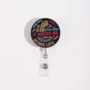 Nurse Badge Reel, Glitter Background, Round Shape Retractable Clip, Fun Nurse Work Display, Ideal for Hanging ID Badges