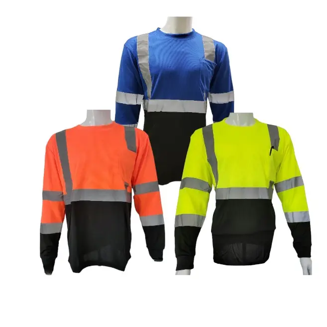 Long Sleeve Black Bottom Safety Shirt for Construction Workers - High Visibility Clothing, Work Safety Equipment, Safety Clothing