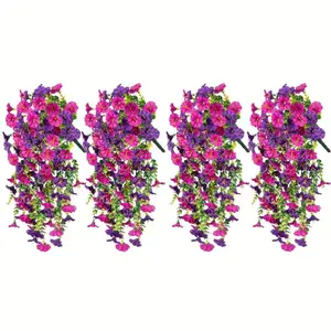 4 Bundles Outdoor Artificial Lily Hanging Flowers with Eucalyptus Leaves, Multifunctional Home Decor, Perfect for Weddings and Office, Outdoor Fake Flowers