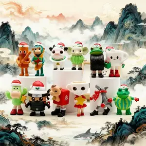 12-Piece Christmas Handmade Shark Figurine Set, Wooden Stick Character Models, Unique Gift for Collectors & Decorations