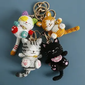 Small Cat Crochet Keychain Handmaking Crochet Cute Kitten Keyrings For Bag Pendant Knitting Animal Doll Keychain For Gift Custom