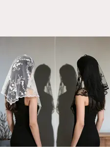 Two Sets Full Flower Bloom Tea Towels, Vintage Style Lace Headscarves, Perfect for Wedding Season, Catholic, Christian, Orthodox Churches