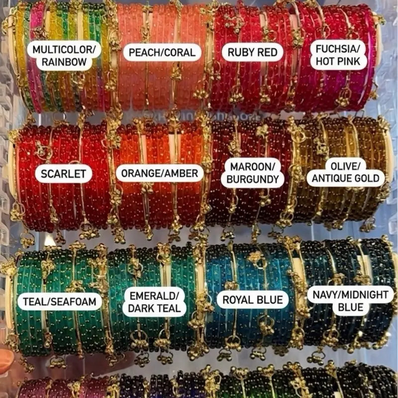 10 sets of Assorted Color Raindrop Bangles (12 Pieces), Golden Kashmiri Bangles (8 Pieces)