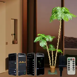 Artificial Palm Tree Decoration with Lighted Coconut Outdoor Glowing Fake Tree, 5.9FT, with Power Adapter, Suitable for Indoor Outdoor Patio Christmas Hawaiian Tiki Bar Decoration