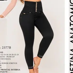 2377 negro borde en bota 6 botones Black Pants