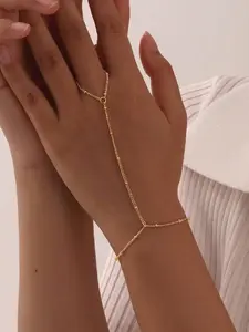 1pc Stainless Steel Minimalist Bracelet & Finger Chain Design Accessory (Bead Placement Random)
