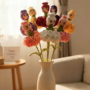 Handmade Carnation Fairy Crochet Doll Flower, Reversible 2-in-1 Flipping Flower Fairy, Mother's Day Gift, Forever Blooming Knitted Flowers for Mom, Home Decor