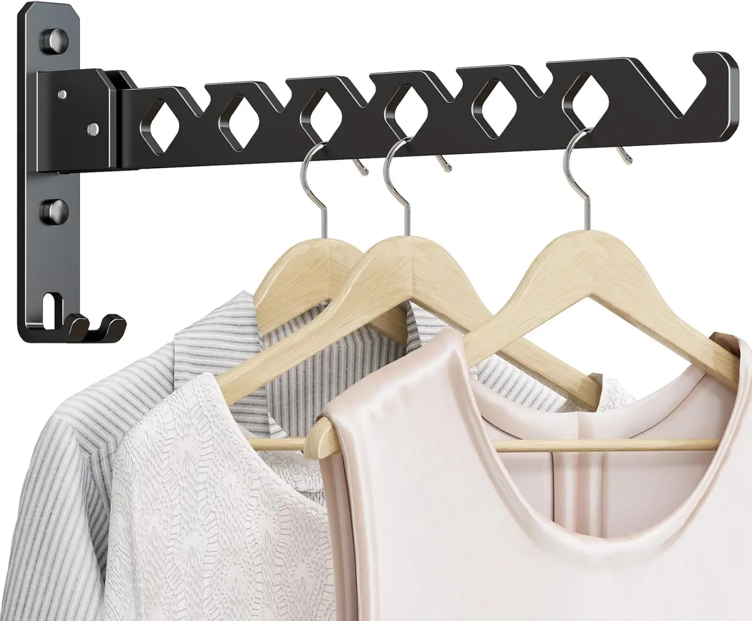 Wall Mounted Clothes Drying Rack, Wall Clothes Hanger Foldable, Laundry Hanger Hook for Bathroom, Wall Clothes Rack Indoor, Perfect for Small Spaces, Matte Black dancrul