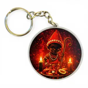 Elegua Keychain Spiritual Protection Amulet - Llavero Round Santeria Yoruba Religious Llavero de Elegua for Keys, Bag, Car Charm Gift