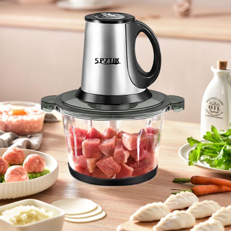 SPZTJK Meat Grinder,Food Processors With 2 Bowls and 4 Bi-Level Blades, Mini Electric Food Chopper 300W, For Baby Food, Meat, Onion, Vegetables