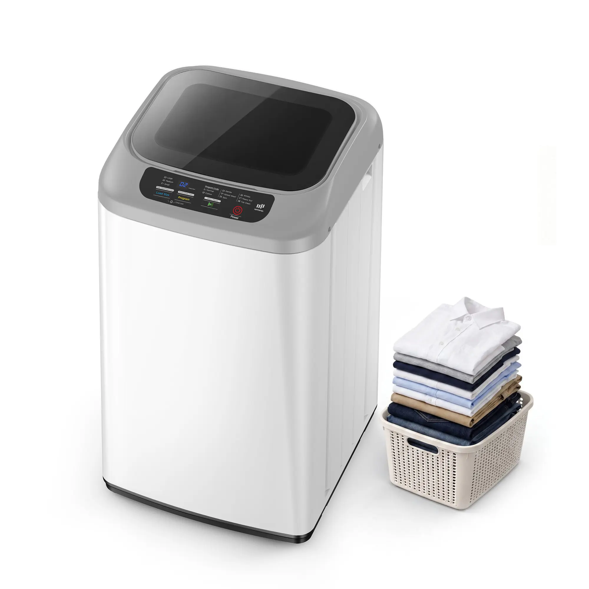 Upstreman Fully Automatic Mini Washing Machine, 0.9 Cu.Ft Washer and Spinner Combo, 8 Wash Cycles, LED Display, 24H Delay Start for Apartment, Dorm-WM