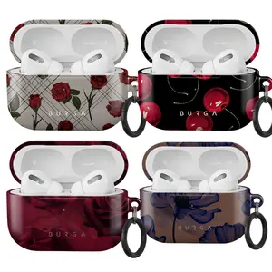 BURGA Floral AirPods Case Cover – Vintage Rose Plaid, Cherry Noir, Deep Red Roses & Blue Bloom Designs for AirPods Pro/3/2 – Luxury Glossy Fashion Gift