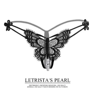 Women's Breathable Thin Strap Bowknot Pearl Thong Panties