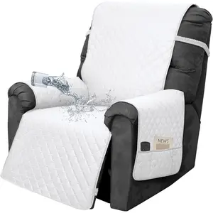 Waterproof Recliner Chair Sofa Cover with, 1-Piece Reversible Couch Cover for Recliner, Washable Protector with Elastic Straps for Dogs, Pets (Recliner Chair, White/White)