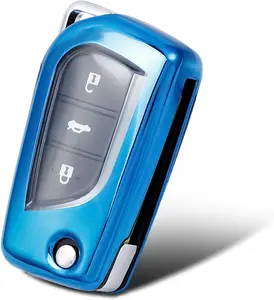 TPU Smart 2 3 4-Button Remote Key Fob case Full Cover Compatible with 2018-2020 Camry SE/LE,RAV4 SE,Corolla SE/LE Smart Key (Blue)