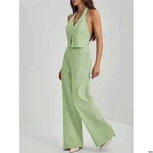 LegPants - + NeckBacklessSleevelessTop tiktokTallOfficeLadiesV - Wide SlimmingAndElongatedSuit BusinessCasualWoman SummerSets