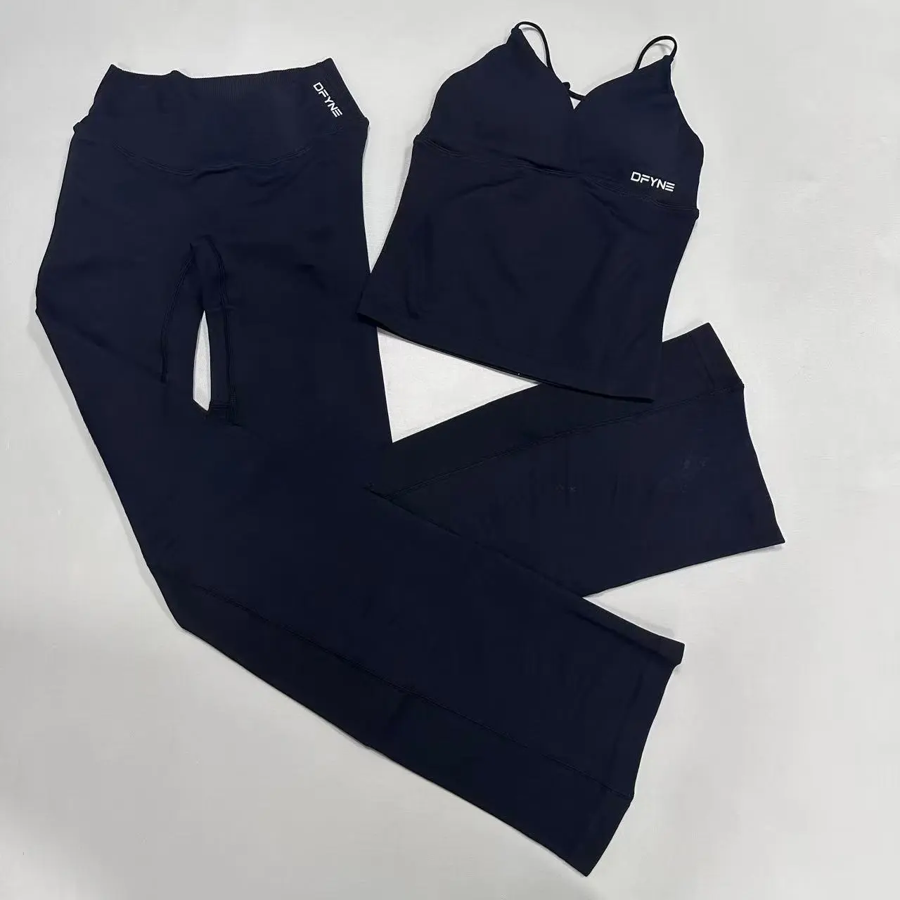 DFYNE Seamless 2-Piece Yoga Set – V Neck Longline Tank Top & V Waist Flare Leggings | Ribbed Tummy Control Sculpting Workout Outfit