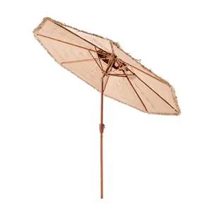 Fathersdaygift 9 ft Push Button Tiki-Style Thatched Patio Umbrella, 2-Tier Hawaiian Parasol with Tilt, PP Thatch, 8 Metal Ribs, Easy-Setup Shade for Patio, Backyard Gardendealsforyoudays