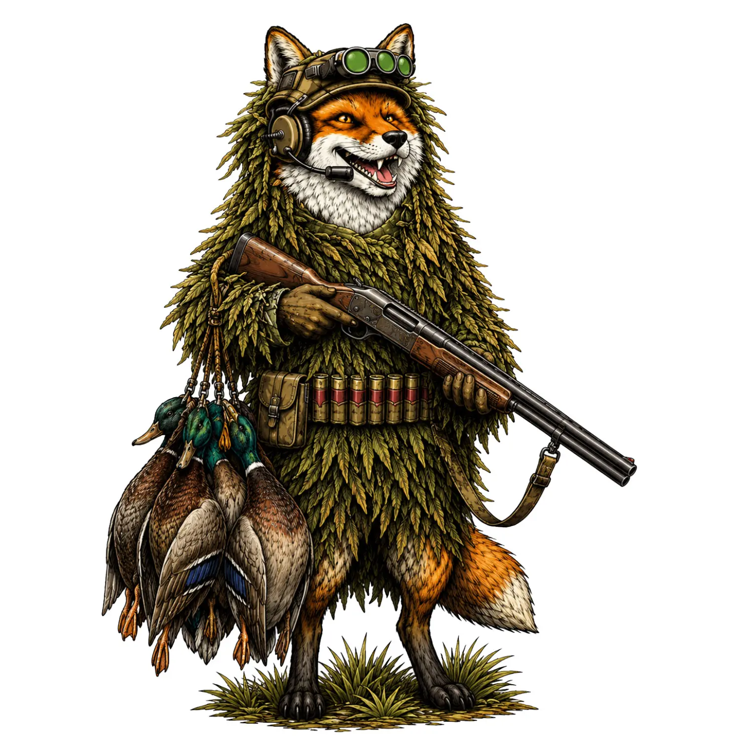 Fox Duck Hunter Sticker, Ghillie Camo Waterfowl Hunting Art, Rustic Outdoor Decal for Laptop Tumbler Car Window, Unique Gift for Hunters