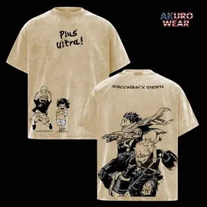 Deku & Bakugo Vintage Washed Oversized T-Shirt – My Hero Academia Anime Graphic Tee, Izuku Midoriya & Katsuki Bakugo Duo Manga Shirt, Soft Cotton Streetwear Apparel, Unisex Casual Top, Gift for MHA Fans