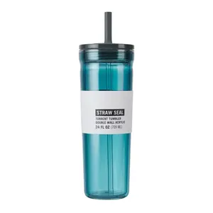 Torrent 24 oz Double-Wall Acrylic Tumbler Water Bottle with Straw, Teal