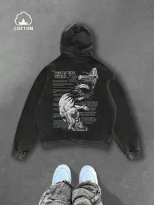 Y2K Style Jesus & Text Print Hoodie, Sweatshirts, Fall&winter Woven Cotton, Streetwear, Casual Fitted Long Sleeve, Men's Fashion Gift