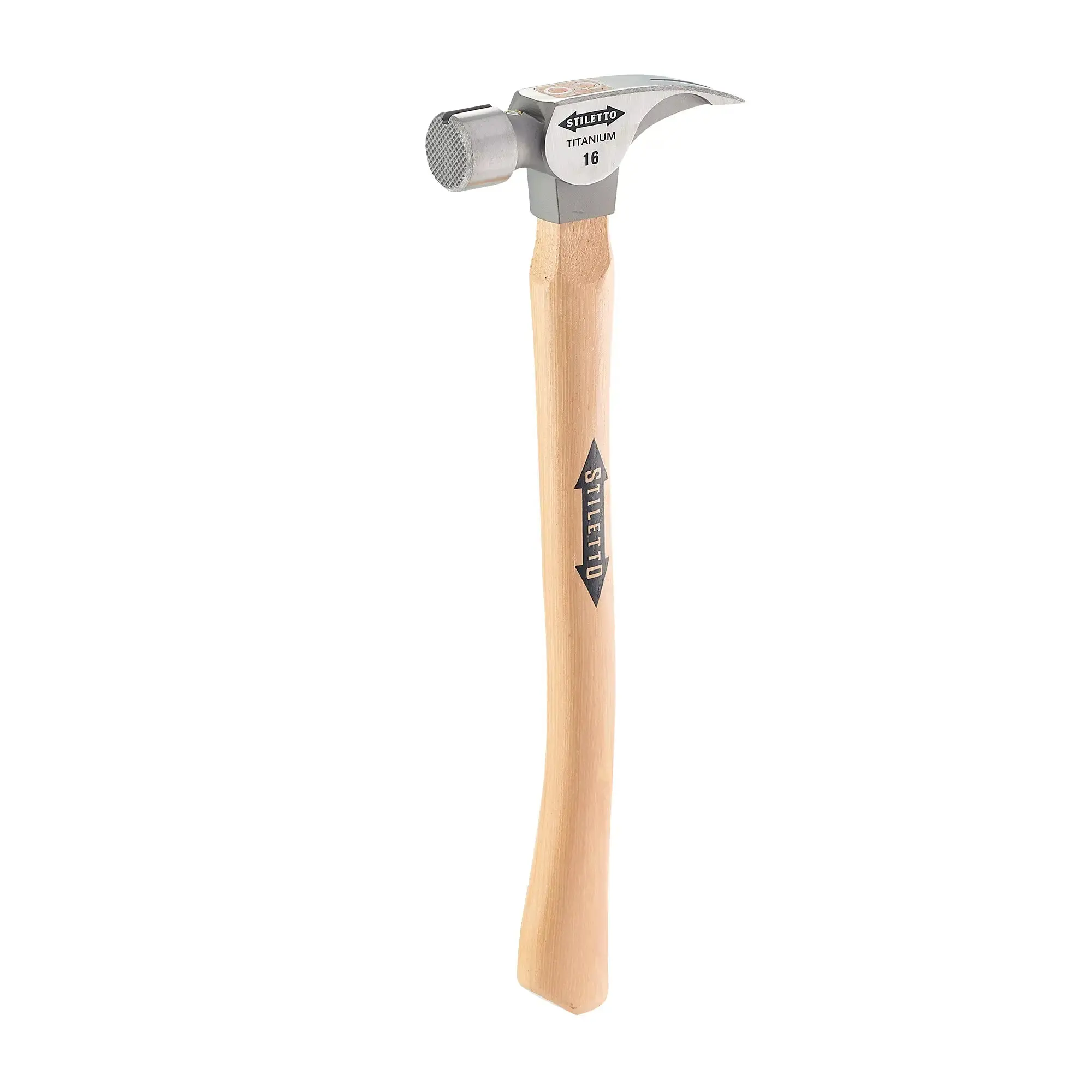 Stiletto TI16MC 16oz Milled/Curved Hickory Hammer, Titanium, Handle, Remodelers, Shock Absorbent