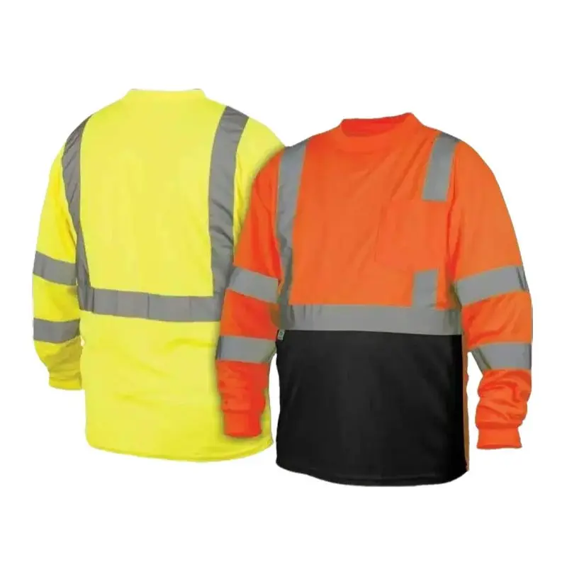 High Visibility Orange or Yellow with Black bottom Safety long sleeve shirt/ reflective safety shirt ( SEE SIZE INFORMATION ON Description)
