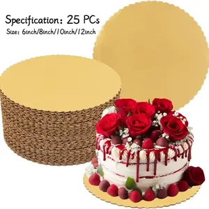 25-Pack 12-Inch Cake Boards, Round Paper Cake Pans, Lace Cake Bases, Disposable Cake Boards for Weddings, Parties, Birthdays