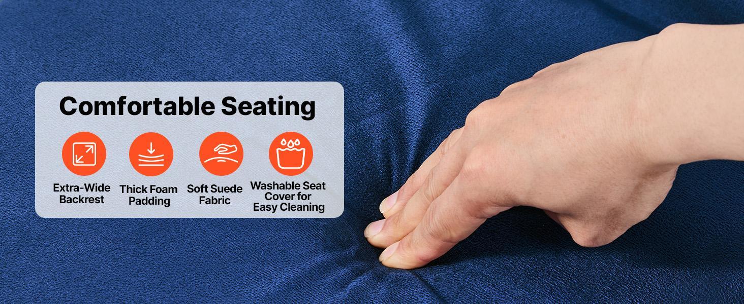 VEVOR Floor Chair, 6 Adjustable Positions Folding Floor Gaming Chair with Back Support, Easy to Carry, Sturdy Metal Frame with Recycled Foam and Suede Fabric Surface, for Reading, Relaxing, Dark Blue