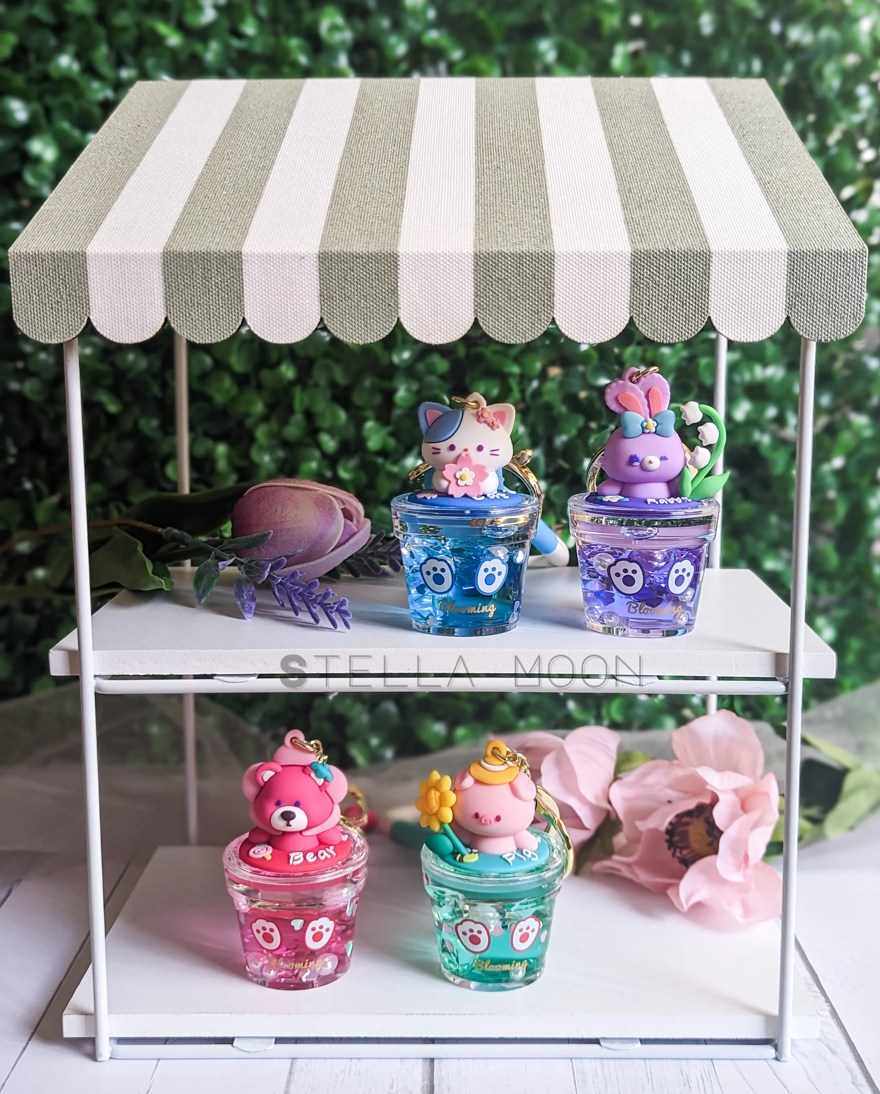 Flower Pot Liquid Keychain, Cute Rabbit Key Chain Ring Accessory, Kawaii Bear Bag Charm, Bunny Shaker, Pig Fidget Anxiety Toy, Cat Floral cute keychain