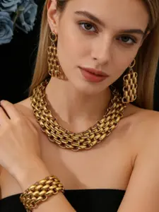 Cuban Chain Necklace Set, Earrings, Bracelet for Women, Elegant Jewelry for Parties, Weddings, Dubai Nigerian Bride Accessories