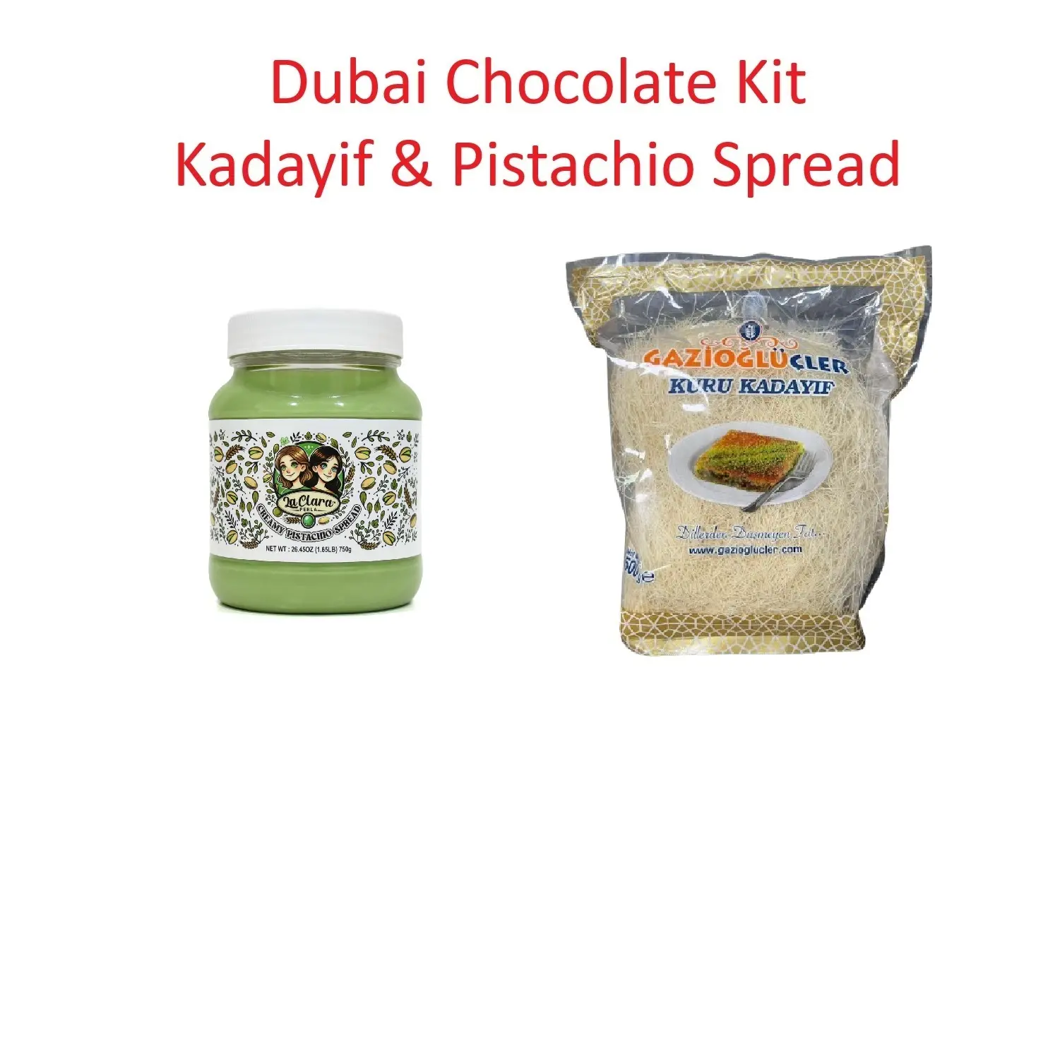 Dubai Chocolate Combo Kit - Creamy Pistachio Spread 750G - Kadayif/Kataifi 500G