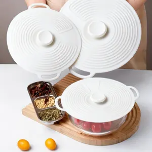 Set of 3 Silicone Lids with Dual Handles and Vacuum Seal, Reusable Covers for Bowls Plates Frying Pans and Cups, Made in China