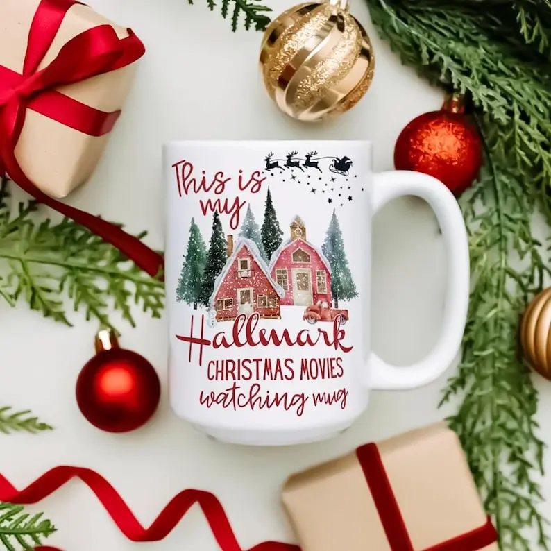 Hallmark Christmas Movie Mug, Cozy Winter Holiday Cup (11oz 15oz)