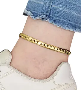 BA Unique Fashion 14K Gold Electroplated 7mm Miami Cuban Chain Ankle Bracelet - Petite Size to Plus Size, Durable & Easy to Wear for Casual & Special Occasions - Made in Korea