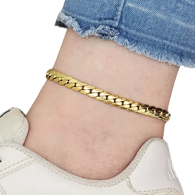 BA Unique Fashion 14K Gold Electroplated 7mm Miami Cuban Chain Ankle Bracelet - Petite Size to Plus Size, Durable & Easy to Wear for Casual & Special Occasions - Made in Korea Tailored Fit Luxurious Look