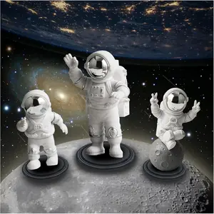 6 count Astronaut Figures Decor Set, Electroplating Mirror Astronaut Figurine Statue Decoration, Spaceman Ornament for  Dashboard  Office Desktop  with 3 count Pedestal(+Box)