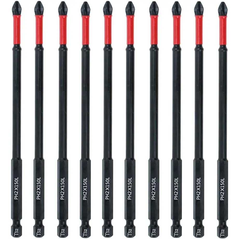 10 Pack Phillips PH2  Anti Slip  Bit Set 6 inch Length TS2 Anti-Slip Long Drill Bits Impact Driver Bits